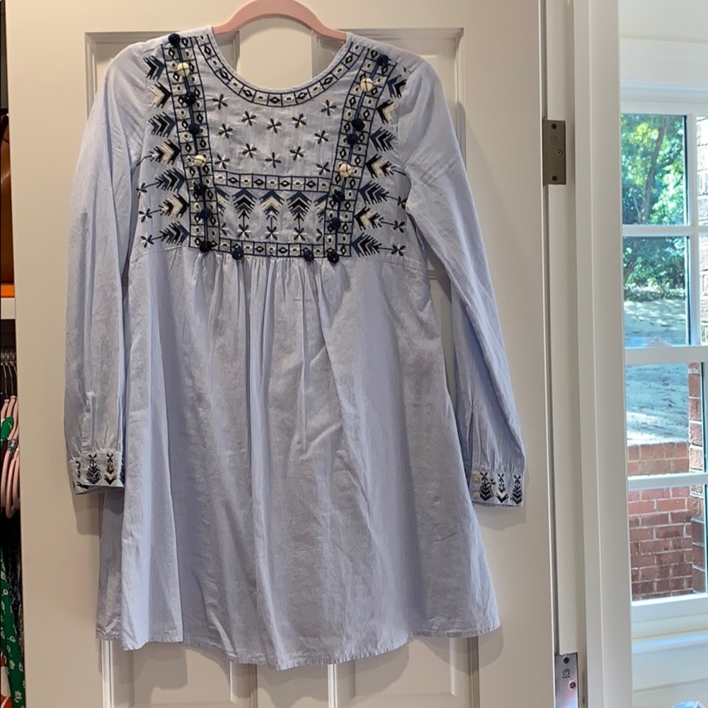 Zara xs blue/white striped Pom Pom dress